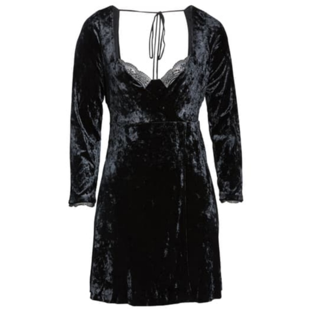 Free People Kat Velvet Faux Wrap Long Sleeve Mini Dress Black M - Picture 2 of 13